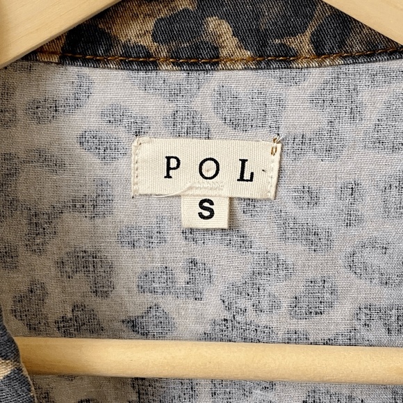 POL Size Small Faded Leopard Print Distressed Denim Jacket - Picture 3 of 6